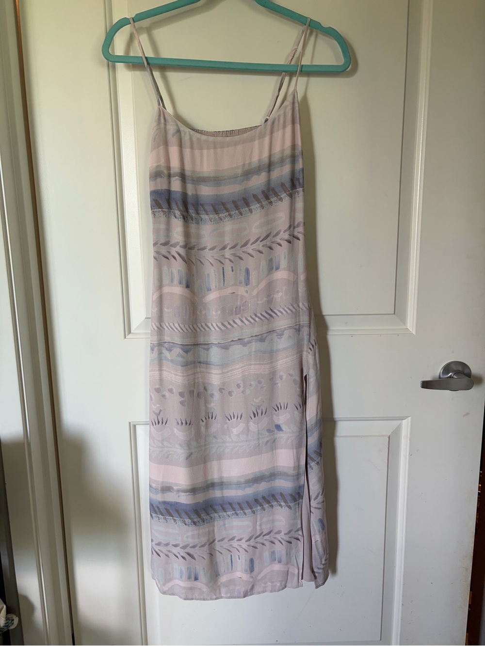 Wilfred Pale Pink Striped Midi Slip Dress with Blue Accents